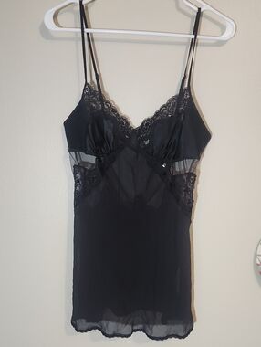 Victoria's Secret Black Satin & Lace Slip Chemise M
